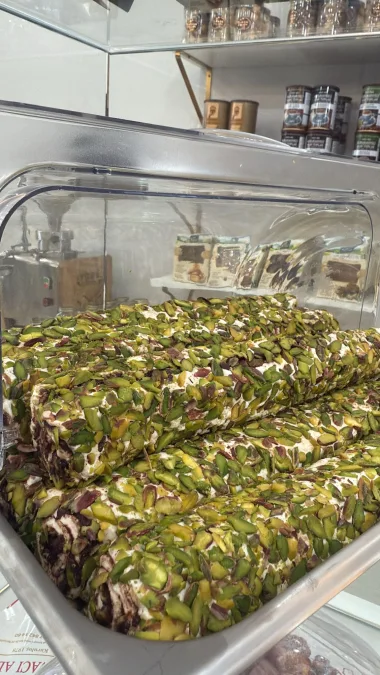 Turkish delight with pistachios and cocoa.